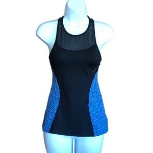 Express EXP Core Mesh Insert Racerback Tank Top Black Blue size XS